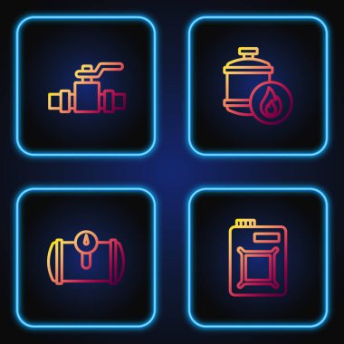 Motor yağı, benzin deposu, metal borular, valf ve propan gazı için boru hattı ayarlayın. Renk simgeleri. Vektör