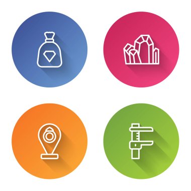 Mücevherli Çanta, Mücevher Taşı, Mücevher Mağazası, Calliper kalibreli ve ölçekli. Renkli daire düğmesi. Vektör