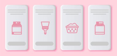 Çamaşır makinesi, cam temizleyicisi, sabun köpüklü leğen ve. Beyaz dikdörtgen düğme. Vektör