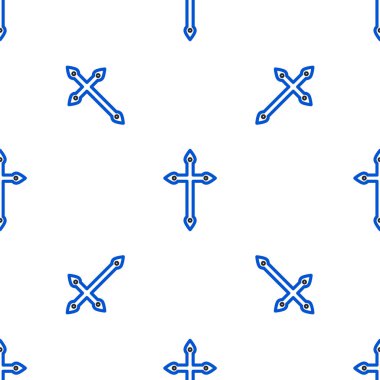 Hristiyan çizgi ikonu beyaz arka planda izole edilmiş kusursuz desen. Kilise haçı. Renkli taslak konsepti. Vektör