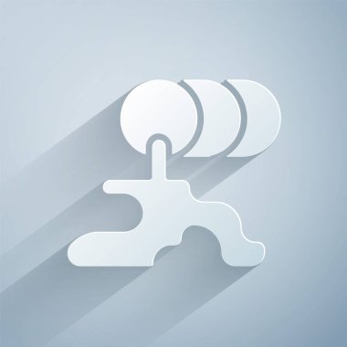 Kağıt kesiği fıçı yağı sızıntısı ikonu gri arkaplanda izole edilmiş. Kağıt sanatı tarzı. Vektör