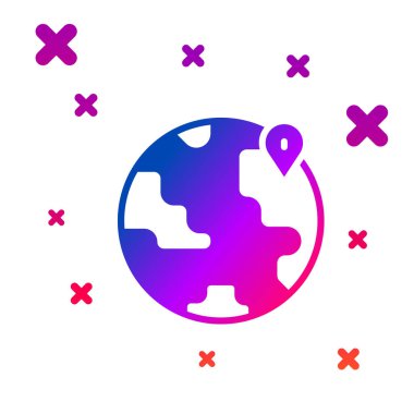 Beyaz arkaplanda izole edilmiş dünya simgesindeki renk konumu. Dünya ya da Dünya işareti. Kademeli rastgele dinamik şekiller. Vektör