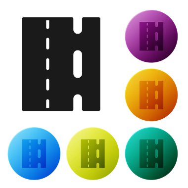 Beyaz arka planda izole edilmiş bisiklet şeridi ikonu üzerinde siyah bisiklet sürüşü. Simgeleri renk daire düğmelerine ayarla. Vektör