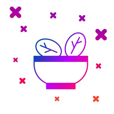 Beyaz arka planda izole edilmiş kase ikonunda renkli salata. Taze sebze salatası. Sağlıklı beslenme. Kademeli rastgele dinamik şekiller. Vektör