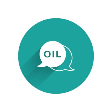 Beyaz Kelime yağ ikonu uzun gölge arkaplan izole. Yeşil daire düğmesi. Vektör