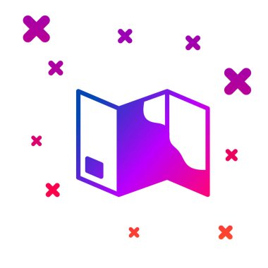 Renkli katlanmış harita simgesi beyaz arkaplanda izole edildi. Kademeli rastgele dinamik şekiller. Vektör