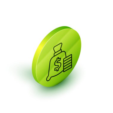 İzoelektrik hat Para Çantası simgesi beyaz arkaplanda izole edildi. Dolar ya da USD sembolü. Nakit bankacılık tabelası. Yeşil daire düğmesi. Vektör