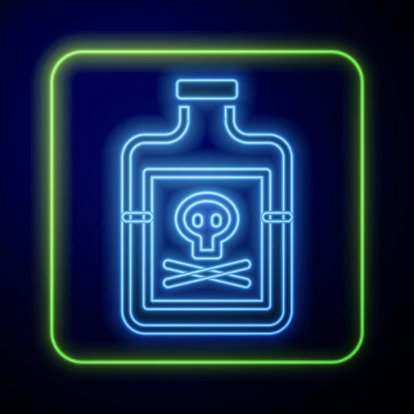 Veneno de neón brillante en el icono de la botella aislado sobre fondo azul. Botella de veneno o toxina química venenosa. Vector — Vector de stock