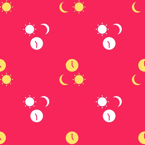 Amarelo Dia e noite com ícone de tempo isolado padrão sem costura no fundo vermelho. Vetor —  Vetores de Stock