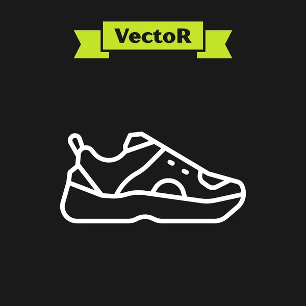 Белая линия обуви для тренировок, бегущая икона на черном фоне. Спортивная обувь. Вектор — стоковый вектор