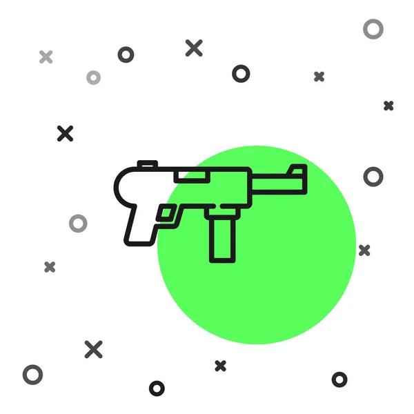 Línea negra Subametralladora M3, icono de la pistola de grasa aislada sobre fondo blanco. Vector — Vector de stock