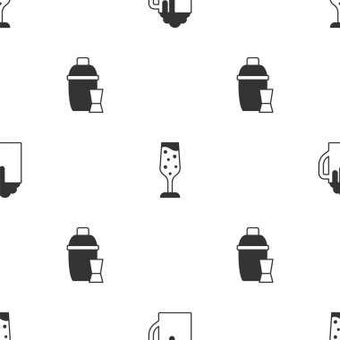 Tahta bira bardağı, bir kadeh şampanya ve kokteyl karıştırıcısını kusursuz bir şekilde hazırla. Vektör