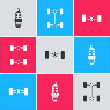 Araç bujisini, Chassis arabasını ve ikonu ayarlayın. Vektör