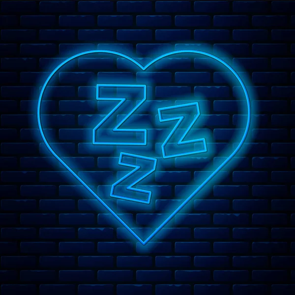 Glowing neon line Sleepy icon isolated on brick wall background. Sleepy zzz black talk bubble. Vector — Stock Vector