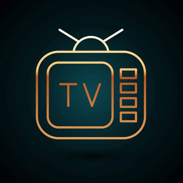 Arany vonal Retro tv ikon elszigetelt sötétkék háttér. Televíziós jel. Vektor — Stock Vector