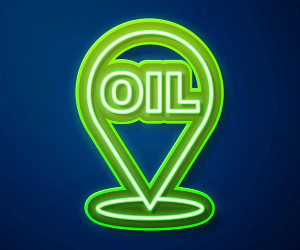 Glowing neon line Refill petrol fuel location icon isolated on blue background. Gas station and map pointer. Vector — Stock Vector