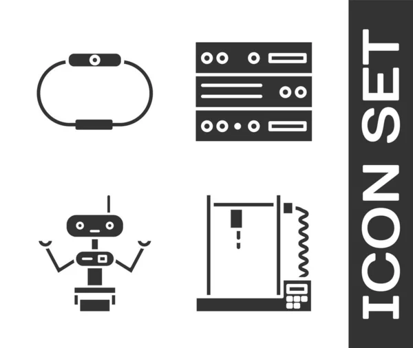 Beállítás 3D nyomtató, Smartwatch, Robot és Server, Data, Web Hosting ikon. Vektor — Stock Vector