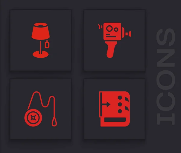 Set Sound mixer controller, Floor lamp, Retro cinema camera and Yoyo toy icon. Vector — Stock Vector