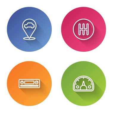 Hat konumunu araba servisi, vites kolu, araba sesi ve hız göstergesi ile ayarla. Renkli daire düğmesi. Vektör