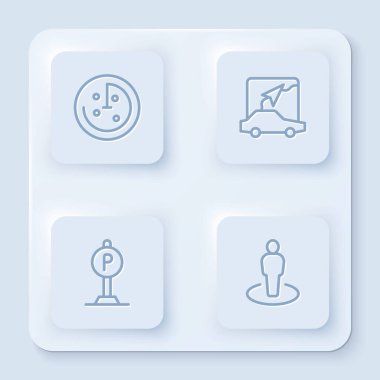 Radar hattını hedeflerle monitöre ayarla, şehir haritası navigasyonu, otopark ve konum görevlisi. Beyaz kare düğme. Vektör