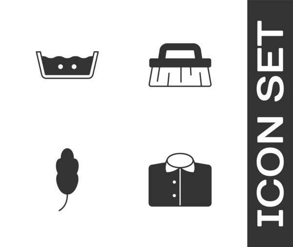 Conjunto de camiseta, lavado de temperatura, pluma y cepillo para icono de limpieza. Vector — Vector de stock