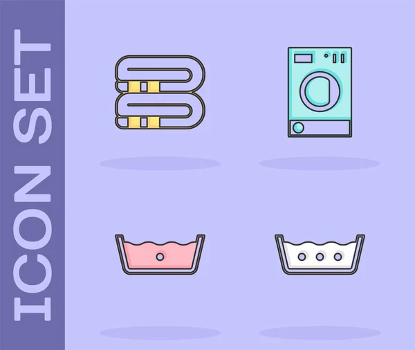 Réglez le lavage à température, la pile de serviettes et l'icône de laveuse. Vecteur — Image vectorielle
