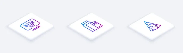 Set Isometric line Cow head, Paper package for kefir and Cheese. White square button. Vector — Stock Vector