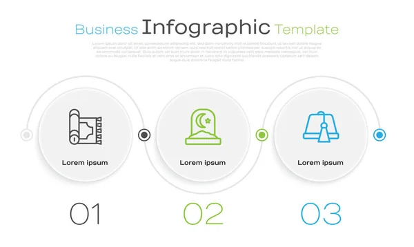 Definir linha tapete tradicional, cemitério muçulmano e chapéu turco. Modelo de infográfico de negócios. Vetor — Vetor de Stock