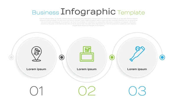 Set line Eagle, Vote box and Baseball bat with ball. Business infographic template. Vector — Stock Vector