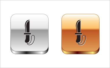 Siyah Bıçak simgesi beyaz arkaplanda izole edildi. Ordu bıçağı. Gümüş-altın kare düğme. Vektör