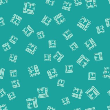 Borsa büyüme grafikleri ve para ikonu olan yeşil web sitesi yeşil arka planda izole edilmiş pürüzsüz desen. Ekranda ok grafikleri olan bir monitör. Vektör