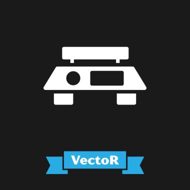 Beyaz Elektronik ölçek simgesi siyah arkaplanda izole edildi. Ağırlık ölçüm aletleri. Vektör