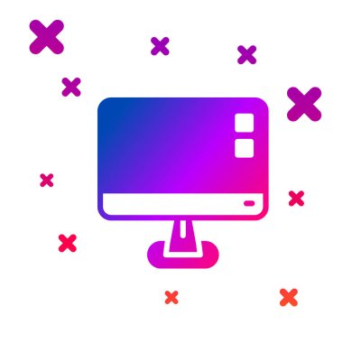 Beyaz arkaplanda izole edilmiş renkli bilgisayar ekranı simgesi. Elektronik cihaz. Ön manzara. Kademeli rastgele dinamik şekiller. Vektör