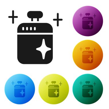 Siyah Temiz tencere ikonu beyaz arka planda izole edilmiş. Haşlama ya da güveç besin sembolü. Simgeleri renk daire düğmelerine ayarla. Vektör