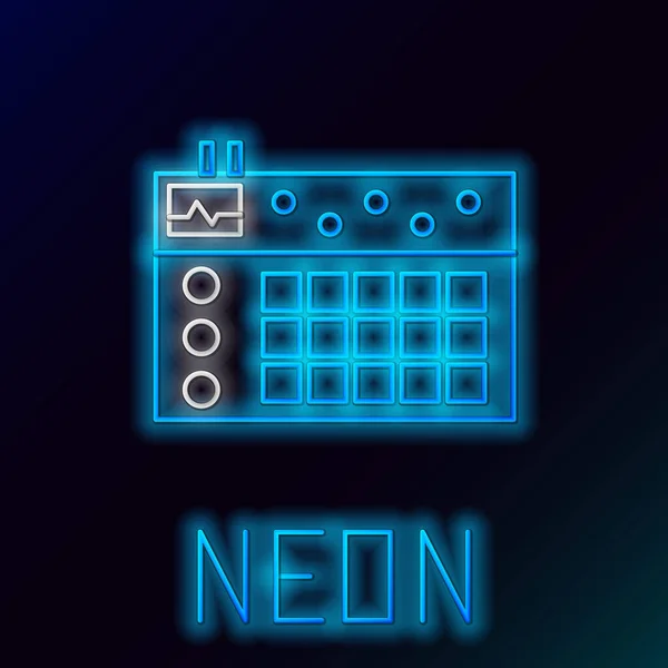 Gloeiende neon lijn Drummachine pictogram geïsoleerd op zwarte achtergrond. Muziekapparatuur. Kleurrijk concept. Vector — Stockvector