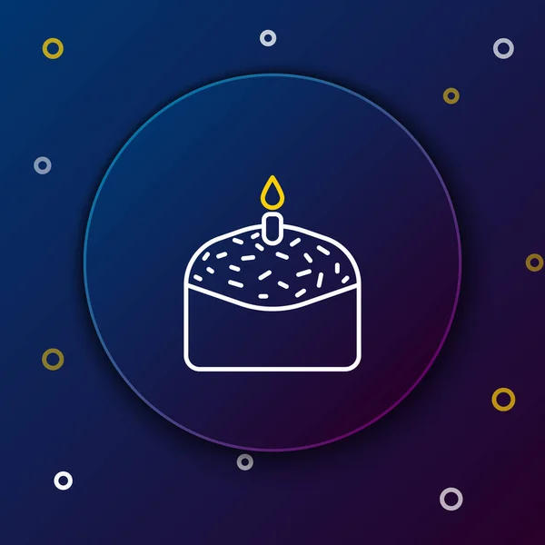 Ligne gâteau de Pâques et icône de bougie isolé sur fond bleu. Joyeux Pâques. Concept de contour coloré. Vecteur — Image vectorielle