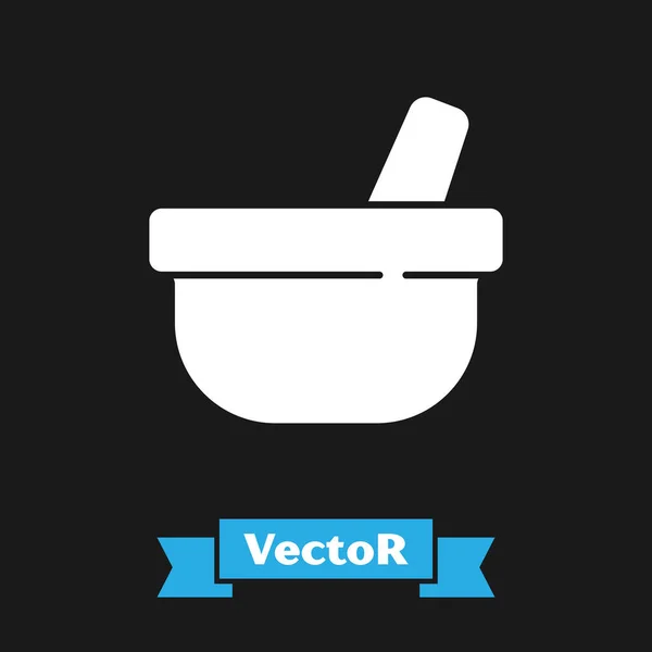 Icono de mortero y mortero blanco aislado sobre fondo negro. Vector — Vector de stock