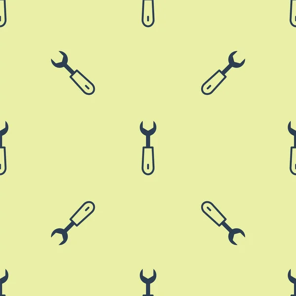 Blue Wrench spanner icon isolated seamless pattern on yellow background. Vector — Stock Vector