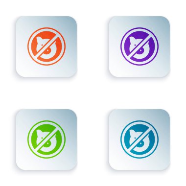 Beyaz arkaplanda izole edilmiş domuz simgesi yok. Kes şunu. Hayvan sembolü. Kare düğmelere renkli simgeleri yerleştir. Vektör