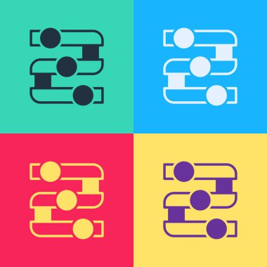 Pop sanat grafiği, çizelge, grafik, diyagram, bilgi grafiği, turta grafik simgesi renk arkaplanında izole. Vektör
