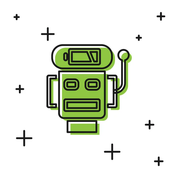 Černá Robot nízké nabití ikona izolované na bílém pozadí. Umělá inteligence, strojové učení, cloud computing. Vektor — Stockový vektor
