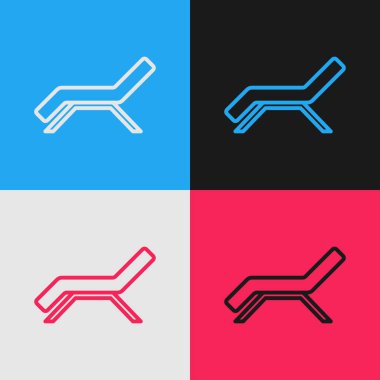 Pop Art Line Sunbed simgesi renk arkaplanında izole edildi. Güneş şezlongu. Vektör