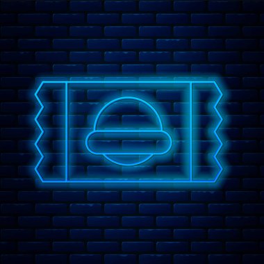 Parlayan neon hattı Spor beslenme vücut geliştirme protein enerji içeceği ve tuğla duvar arkasında izole edilmiş yiyecek ikonu. Vektör