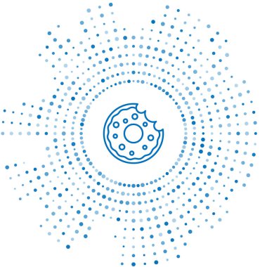 Beyaz arka planda izole edilmiş tatlı simgeli mavi çizgili donut. Soyut çember rastgele noktalar. Vektör