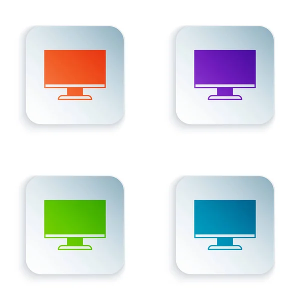 Farbe Computerbildschirm-Symbol isoliert auf weißem Hintergrund. Elektronisches Gerät. Frontansicht. Setzen Sie bunte Symbole in quadratische Tasten. Vektor — Stockvektor