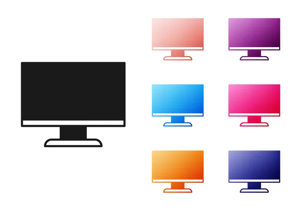 Czarny monitor ekranu ikona izolowane na białym tle. Urządzenie elektroniczne. Z przodu. Zestaw ikon kolorowe. Wektor — Wektor stockowy