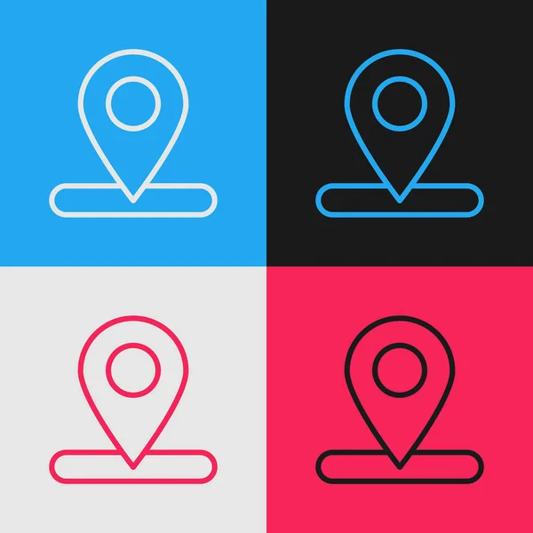 Pop art line Kaart pin pictogram geïsoleerd op kleur achtergrond. Navigatie, wijzer, locatie, kaart, GPS, richting, plaats, kompas, zoekconcept. Vector Illustratie — Stockvector