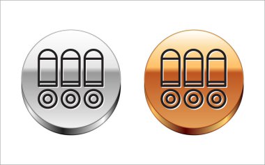 Siyah çizgi kurşun ikonu beyaz arkaplanda izole edildi. Gümüş-altın halka düğmesi. Vektör