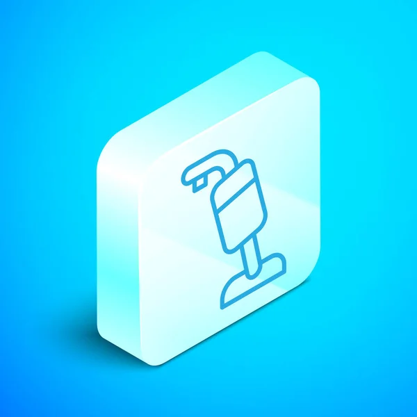 Línea isométrica Icono de aspiradora aislado sobre fondo azul. Botón cuadrado plateado. Vector — Archivo Imágenes Vectoriales