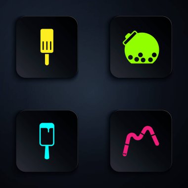 Jöle solucanları şeker, dondurma ve şekerli cam kavanoz hazırla. Siyah kare düğme. Vektör